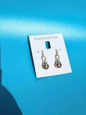 Charter Club Gold-Tone Earrings with Bronze Pearl Drops